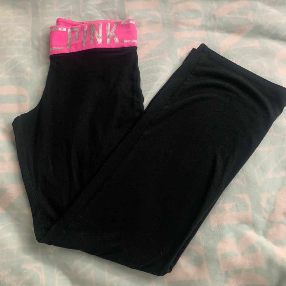 SOLD EUC PINK Bling Flat Waist Yoga Pants Sz L